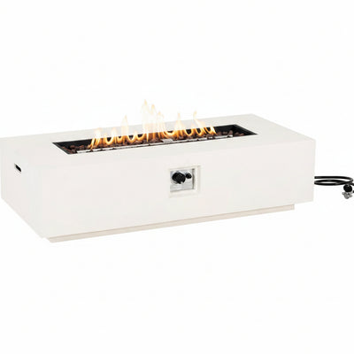 Aidan Lightweight Concrete Outdoor Propane Fire Pit Table, 50,000 BTU Rectangular Fire Table for Patio Furniture Set (No Tank Holder), Fully Assembled Patio Fire Pit, White