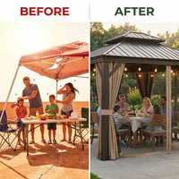 12-Ft X 14-Ft Alexander Dark Brown Gazebo with Hardtop Roof (Screen Included) — Before & After