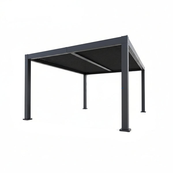 Louvered Pergola, Outdoor Pergola with Adjustable Louvered Roof, Reinforced Aluminum Frame, Integrated Drainage System, Hardtop Gazebo for Patio