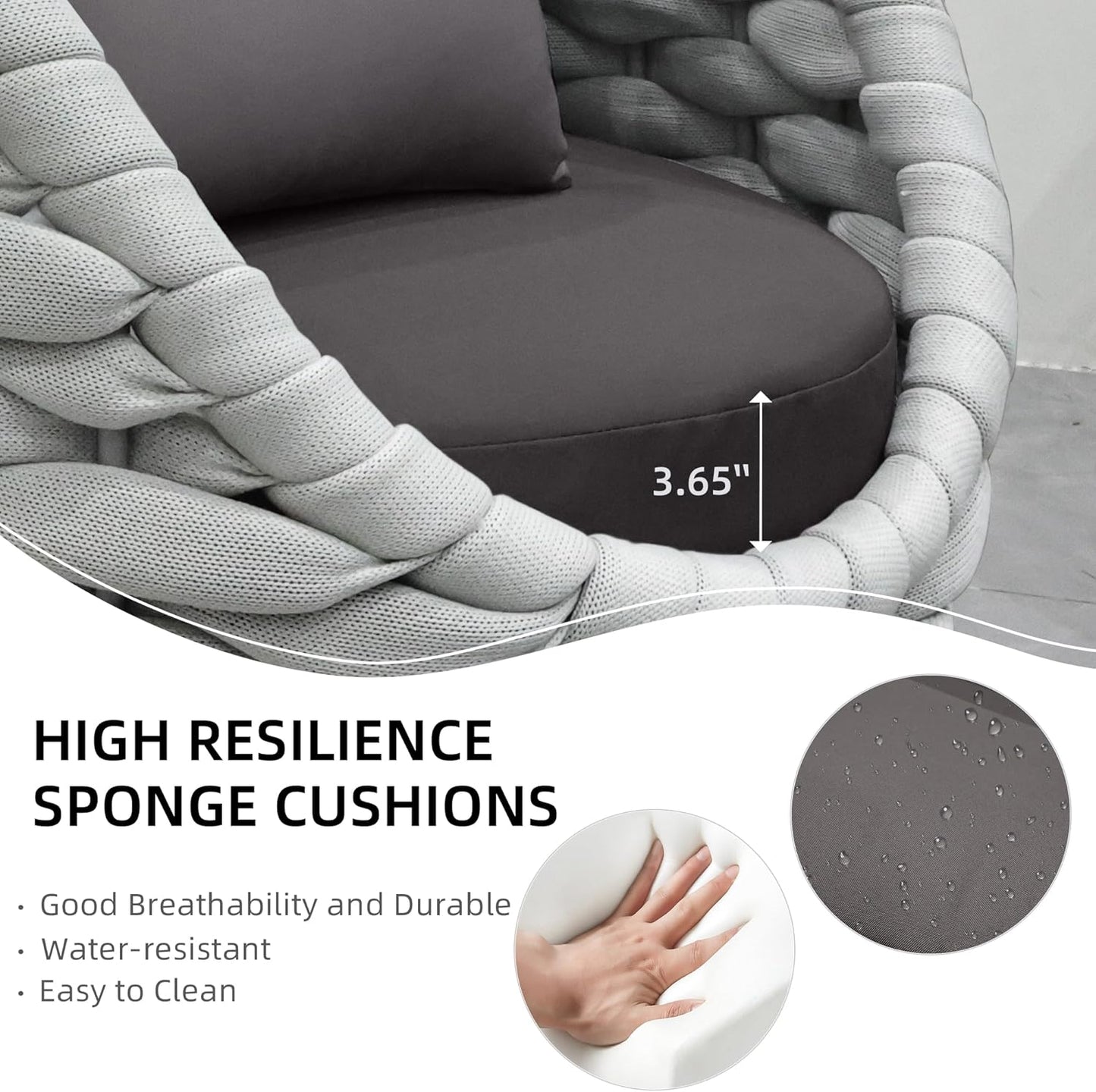 6-Piece Aluminum Patio Furniture Set, Olefin Rope Modern Outdoor Conversation Set Sectional Sofa with Water Repellent Thick Cushions and Coffee Table for Balcony, Garden, Light Grey