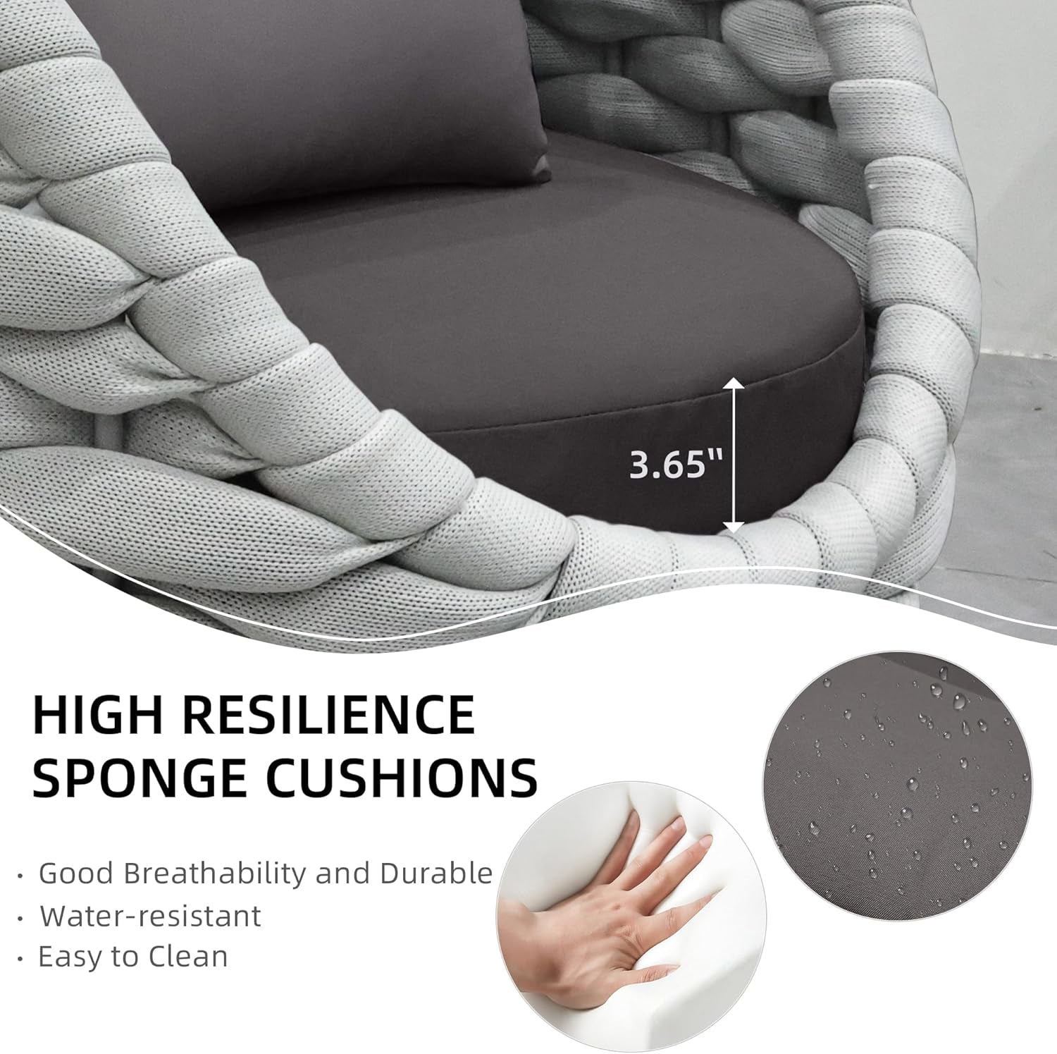 6-Piece Aluminum Patio Furniture Set, Olefin Rope Modern Outdoor Conversation Set Sectional Sofa with Water Repellent Thick Cushions and Coffee Table for Balcony, Garden, Light Grey