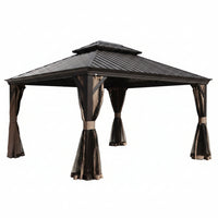 12-Ft X 14-Ft Alexander Dark Brown Gazebo with Hardtop Roof (Screen Included)